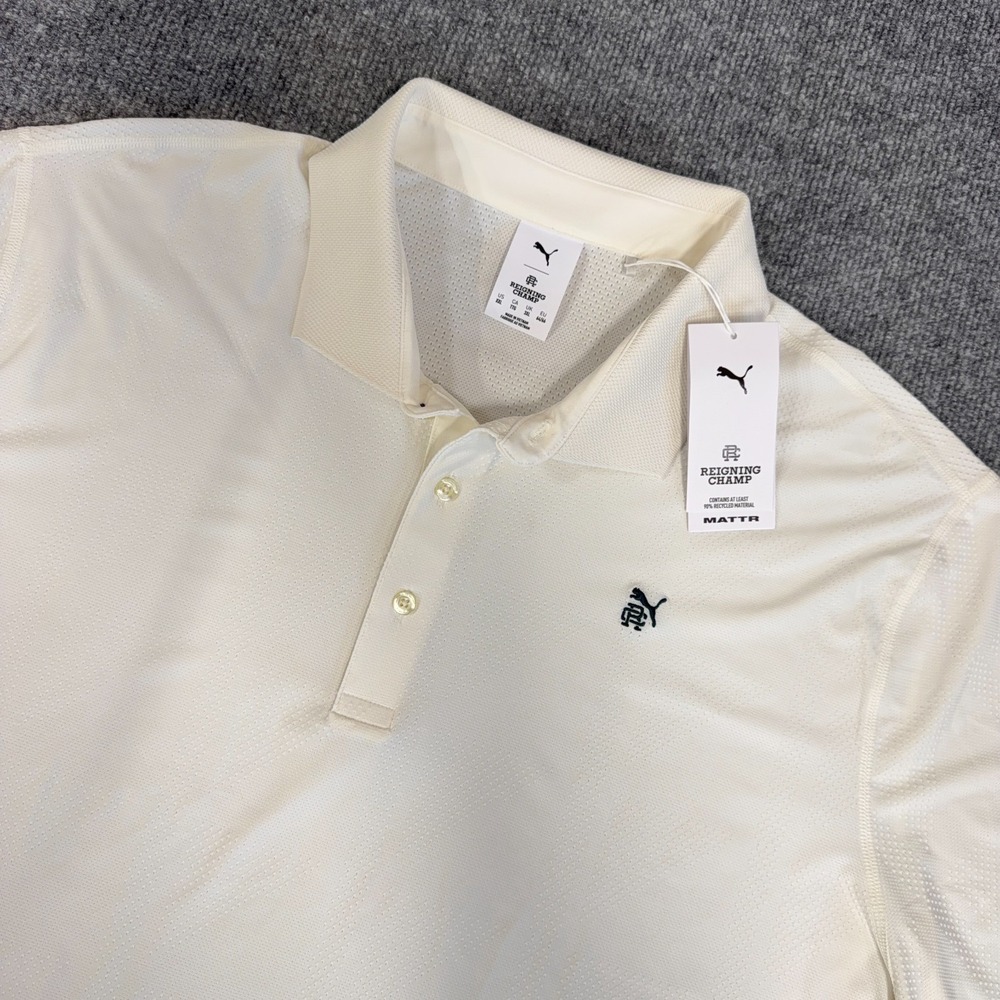 Reigning Champ X Puma MATTR Golf Polo Shirt Men 2XL Cream Textured Vented NEW